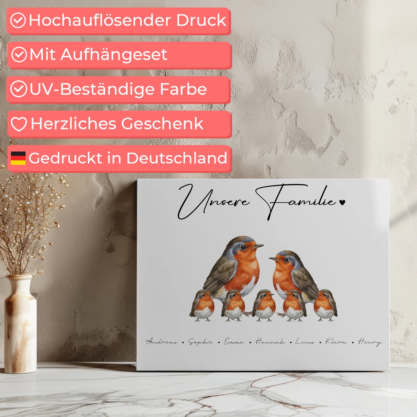 Leinwand Sprüche Familie Rotkehlchen Familienporträt Geschenk für Oma Opa Mama Papa 7