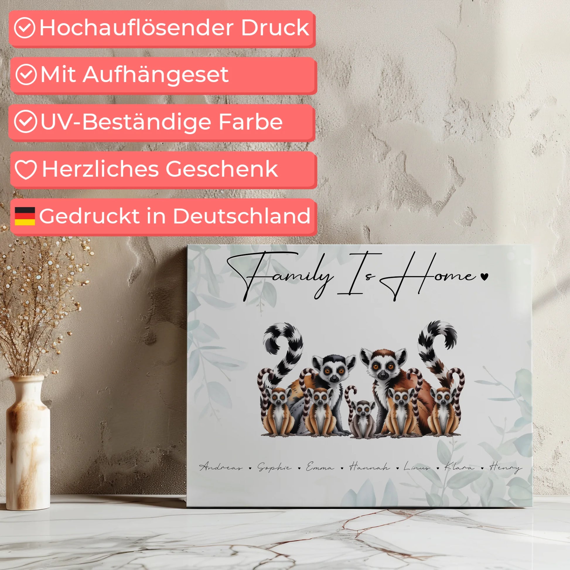 Familien Leinwand Personalisiert Lemur Familienporträt Geschenk für Papa Mama Oma Opa 7