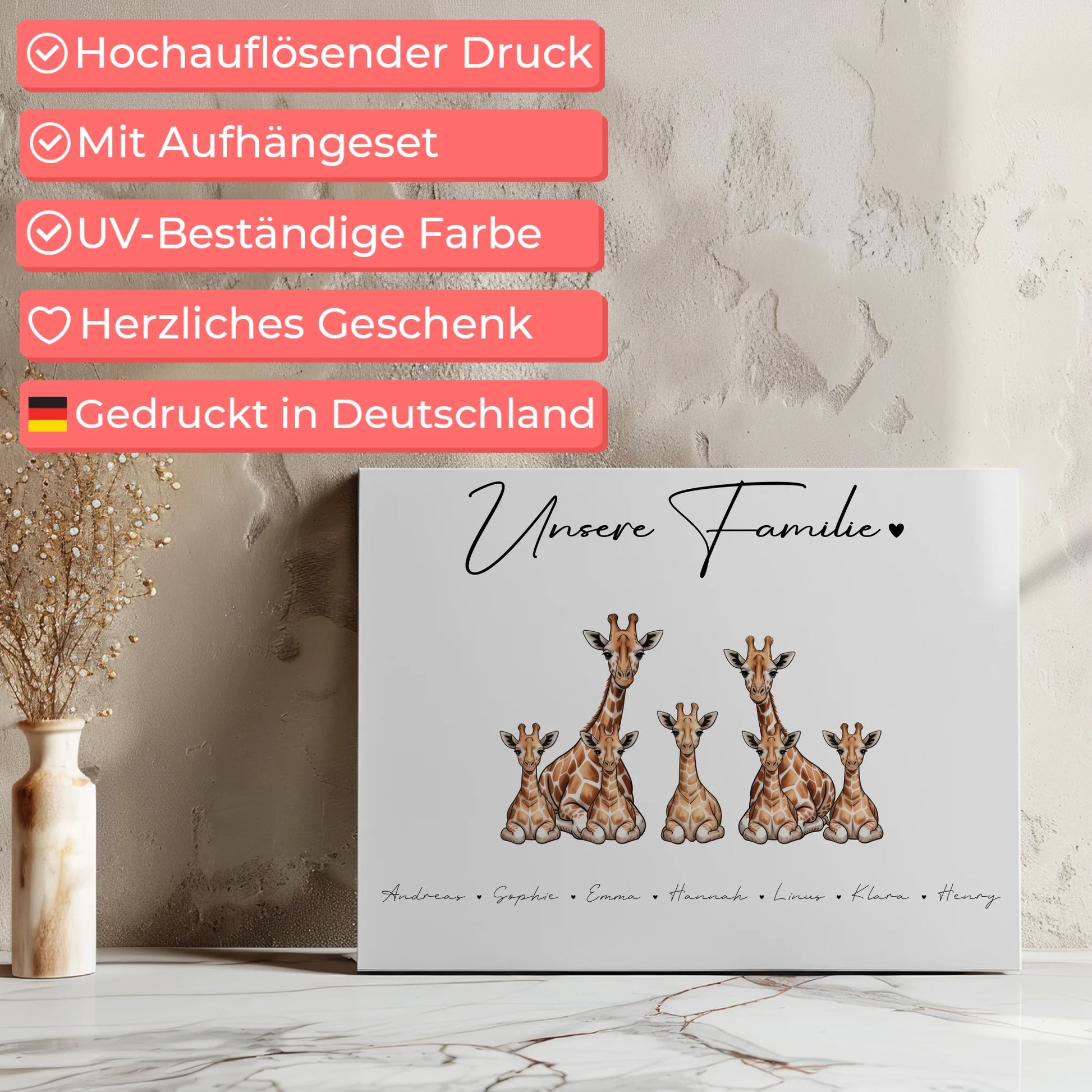 Familien Leinwand Personalisiert Giraffe Familienporträt Geschenk für Papa Mama Oma Opa 7