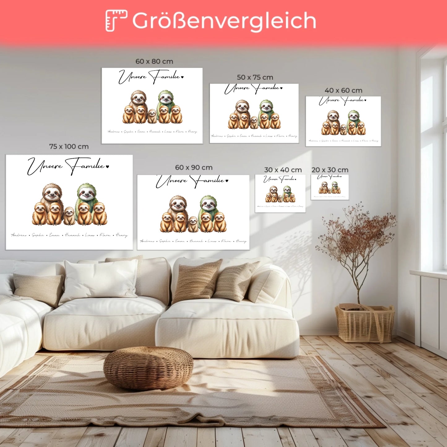 Leinwand Personalisiert Familie Faultier Familienporträt Geschenk für Oma Opa Mama Papa 6