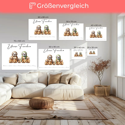 Leinwand Personalisiert Familie Faultier Familienporträt Geschenk für Oma Opa Mama Papa 6