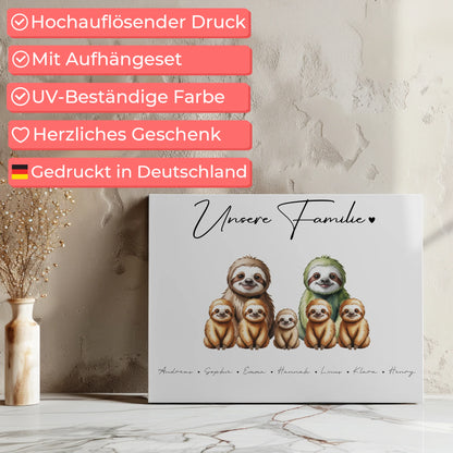 Leinwand Personalisiert Familie Faultier Familienporträt Geschenk für Oma Opa Mama Papa 7