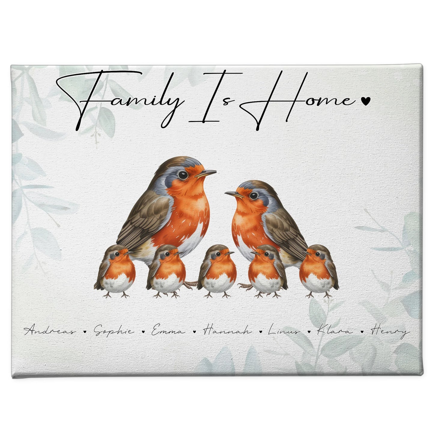 Personalisierte Familien Leinwand Rotkehlchen Familienporträt Geschenk für Mama Papa Oma Opa 1