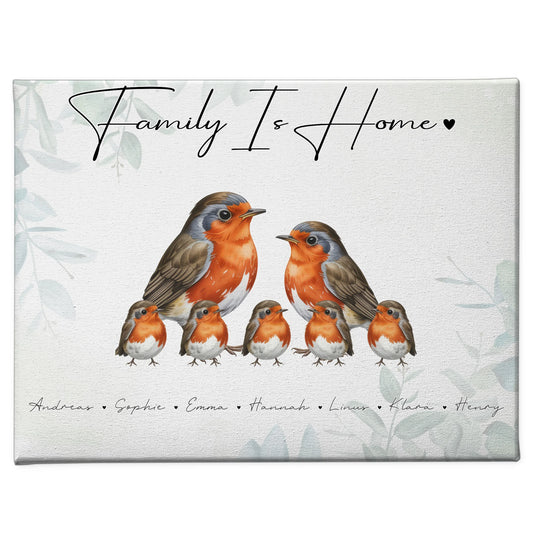 Personalisierte Familien Leinwand Rotkehlchen Familienporträt Geschenk für Mama Papa Oma Opa 1
