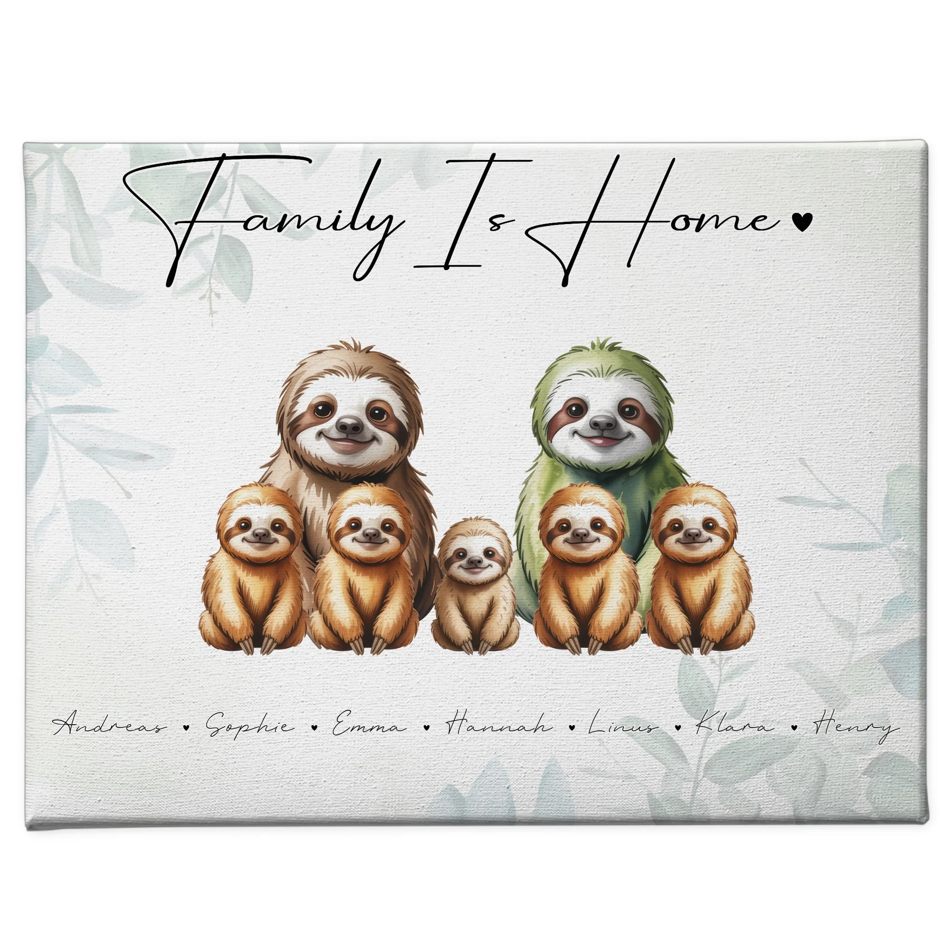 Leinwand Familienbild Personalisiert Mit Vorschau Faultier Familienporträt Geschenk für Mama Papa Oma Opa 1