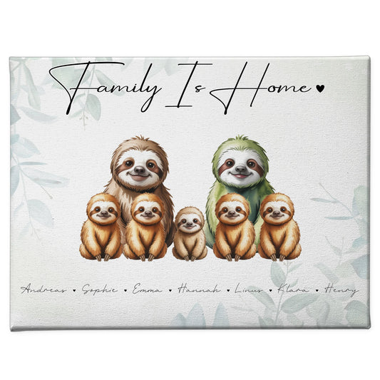 Leinwand Familienbild Personalisiert Mit Vorschau Faultier Familienporträt Geschenk für Mama Papa Oma Opa 1