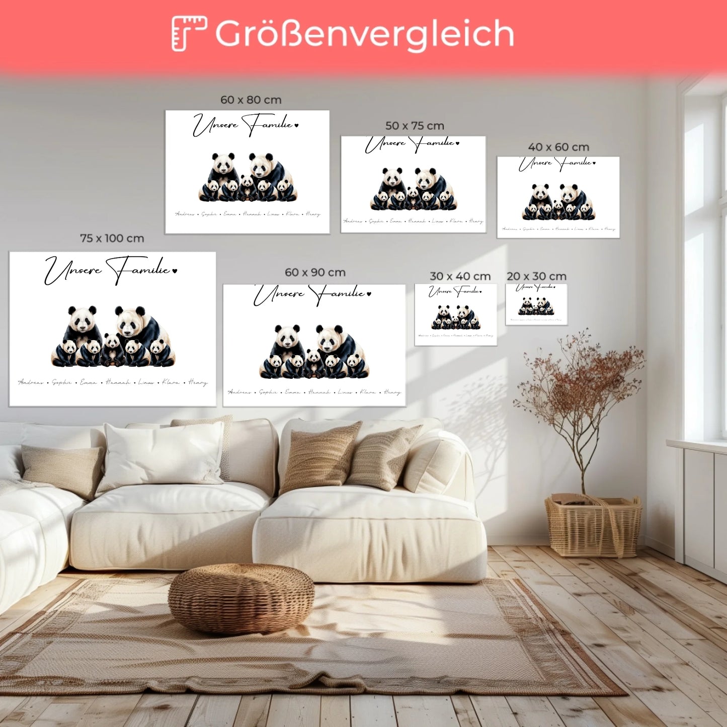 Leinwand Familie Panda Familienporträt Geschenk für Papa Mama Oma Opa 6
