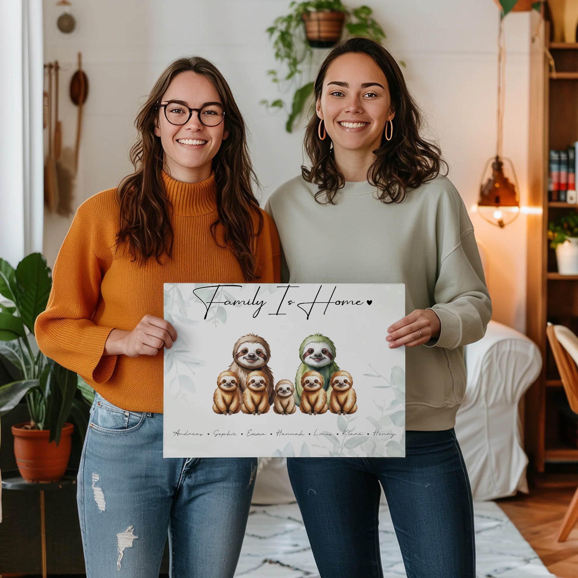 Leinwand Familienbild Personalisiert Mit Vorschau Faultier Familienporträt Geschenk für Mama Papa Oma Opa 2