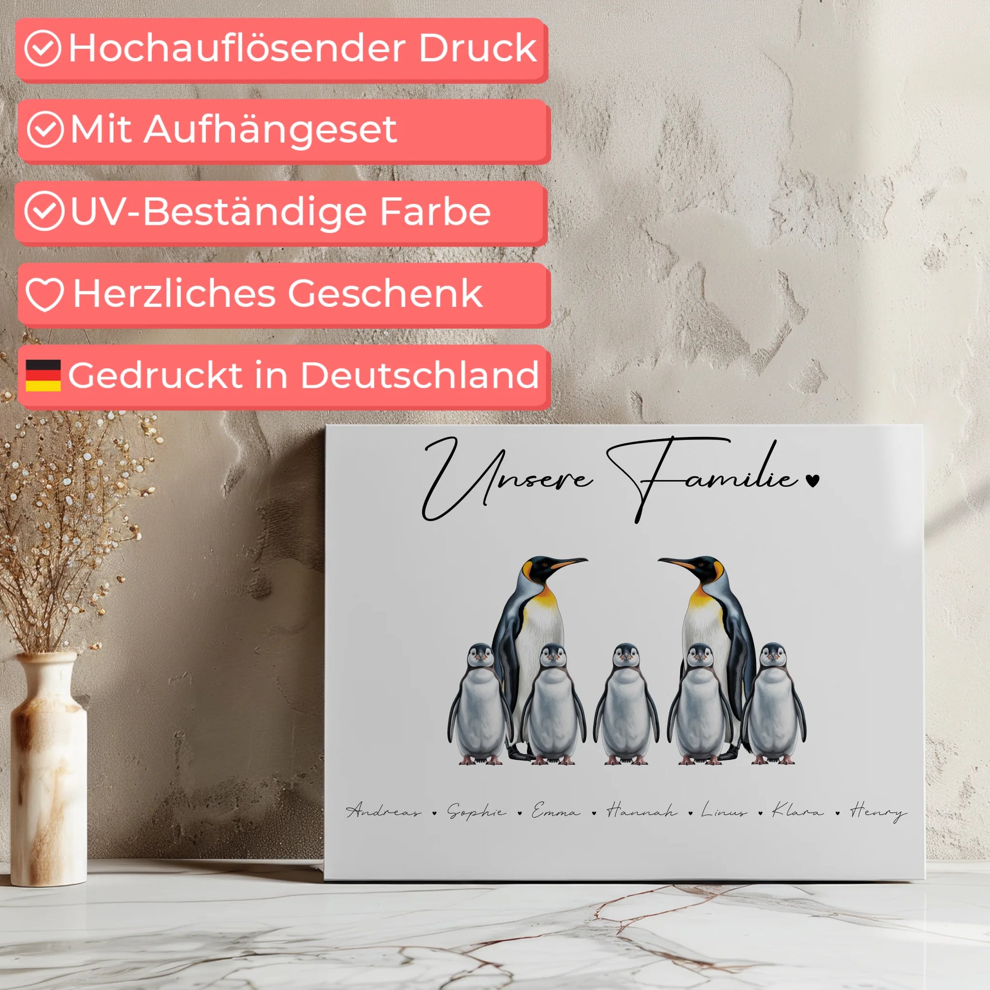 Familien Leinwand Pinguin Familienporträt Geschenk für Oma Opa Mama Papa 7
