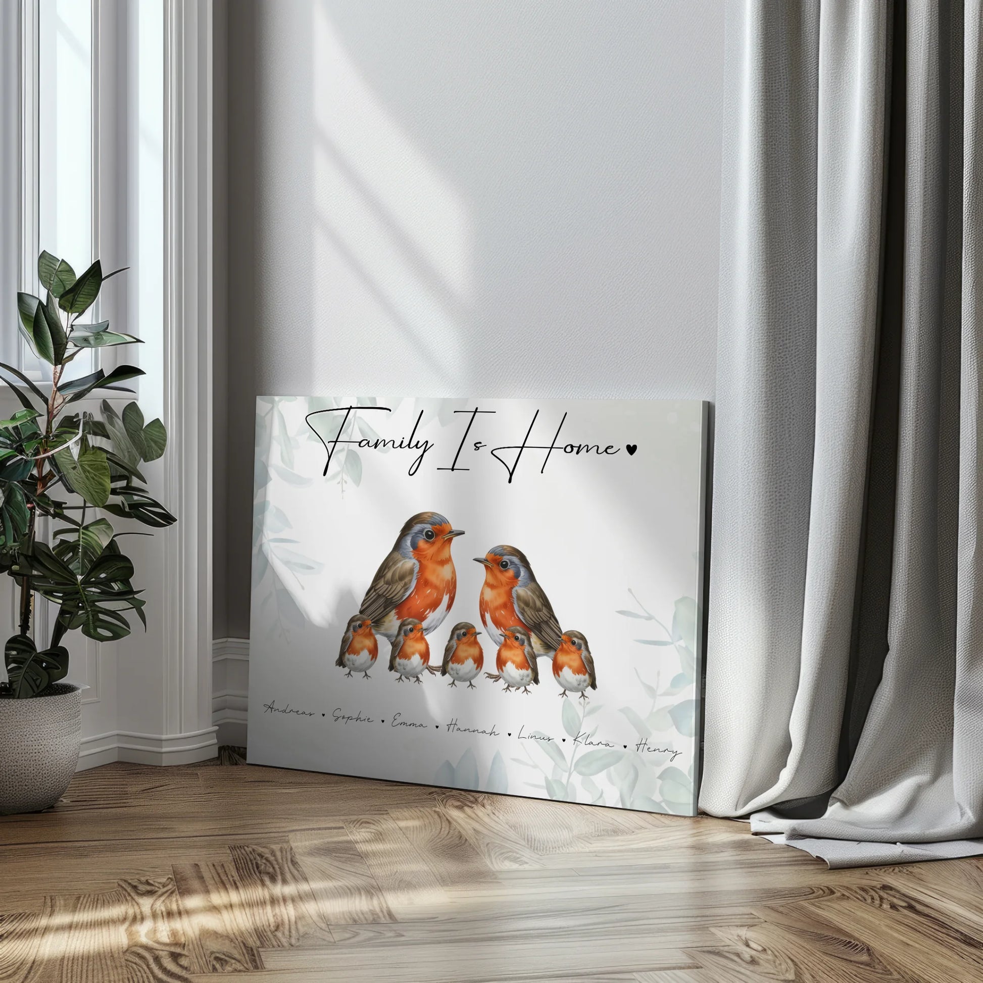 Personalisierte Familien Leinwand Rotkehlchen Familienporträt Geschenk für Mama Papa Oma Opa 3