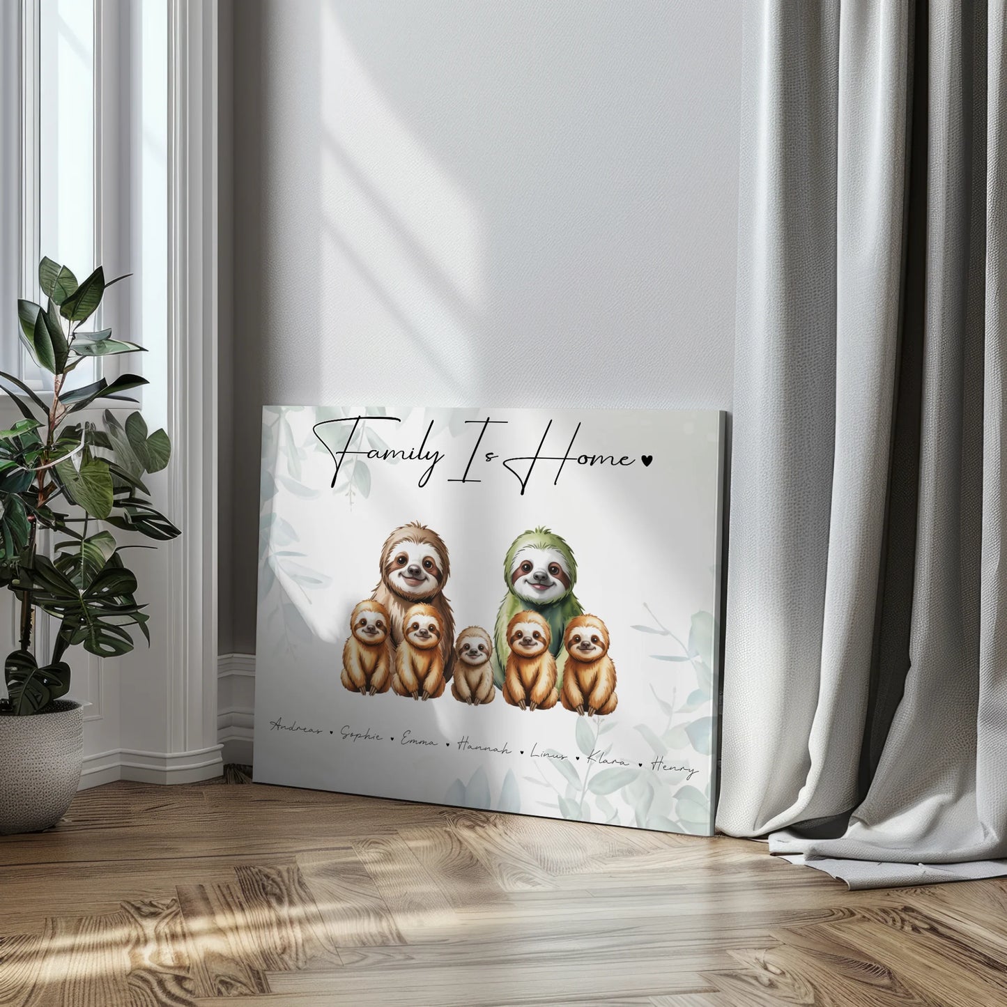 Leinwand Familienbild Personalisiert Mit Vorschau Faultier Familienporträt Geschenk für Mama Papa Oma Opa 3