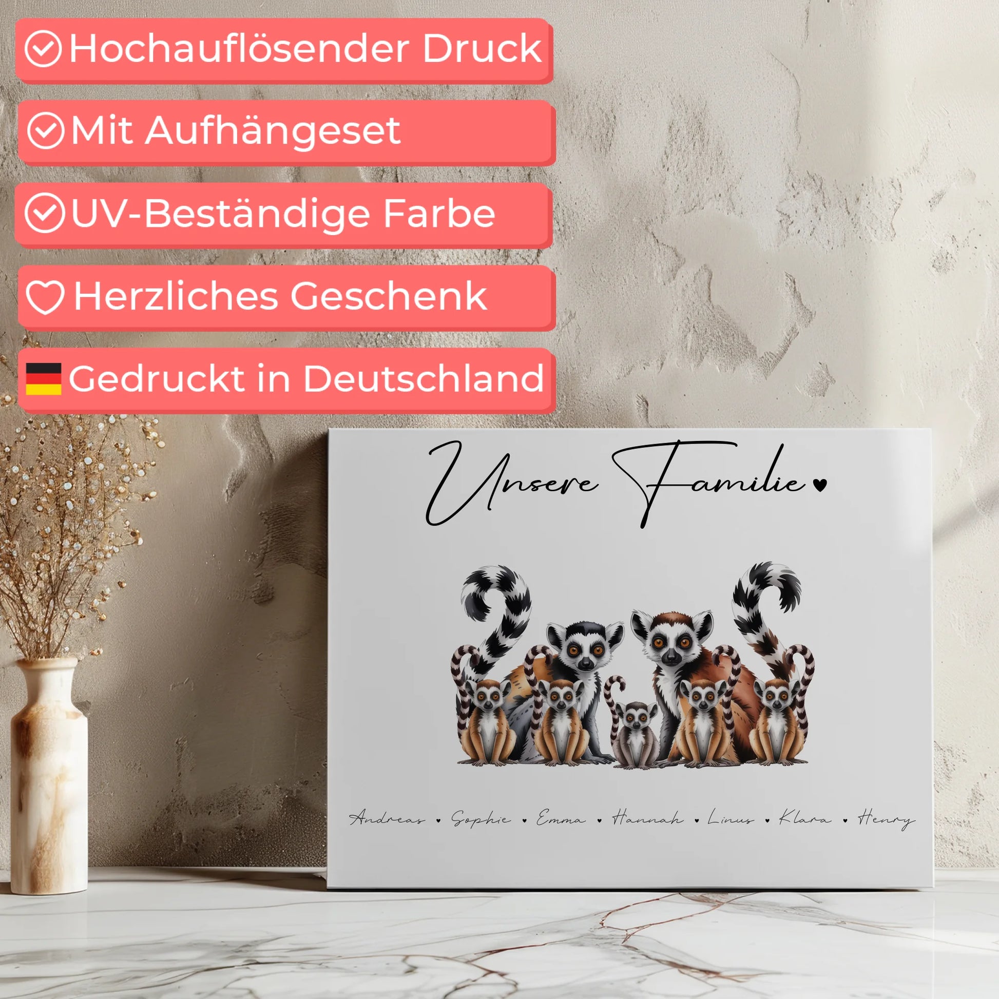 Familie Personalisierte Leinwand Lemur Familienporträt Geschenk für Mama Papa Oma Opa 7