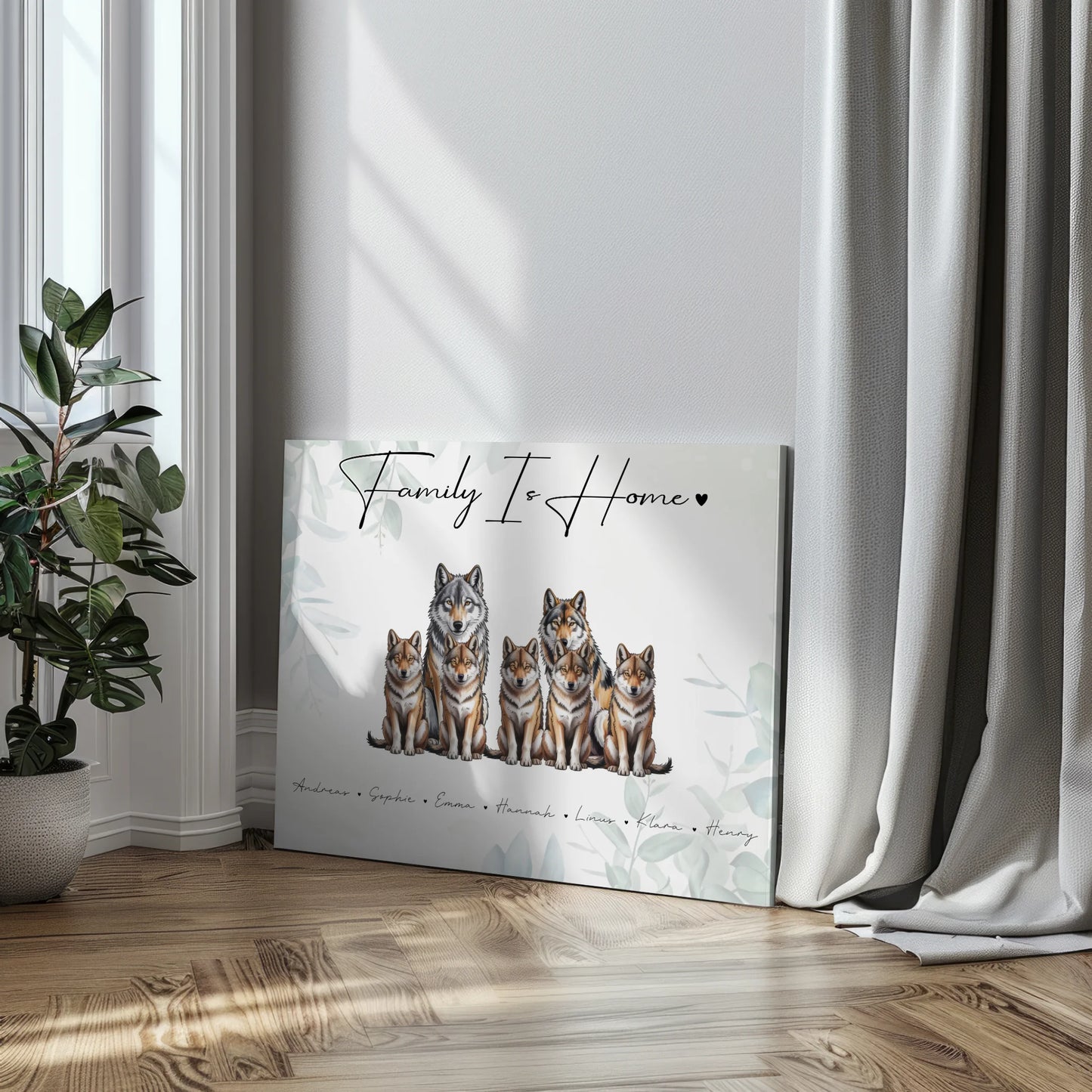 Leinwand Familienbild Personalisiert Wolf Familienporträt Geschenk für Papa Mama Oma Opa 3