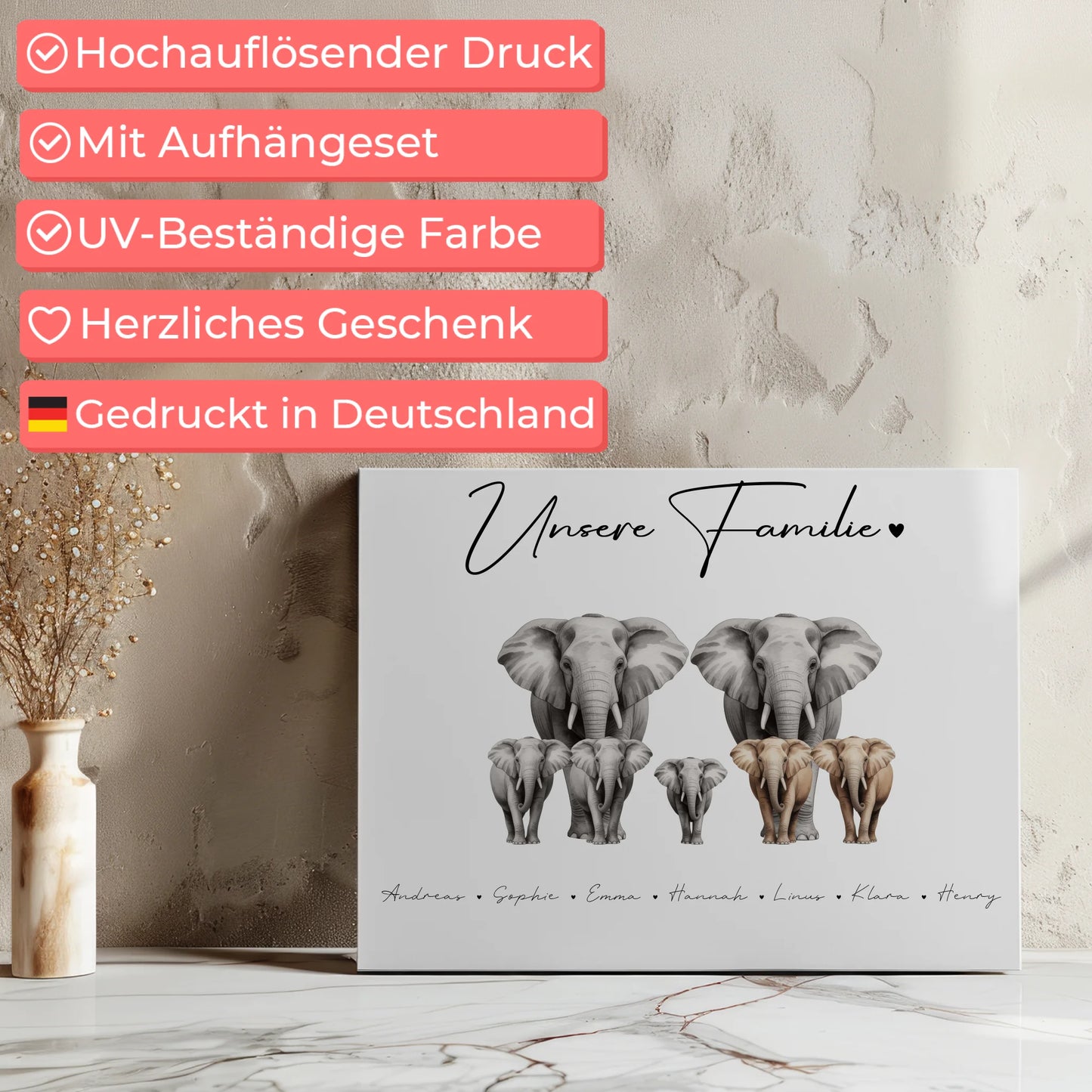 Familien Leinwand Elefanten Familienporträt Geschenk für Oma Opa Mama Papa 7