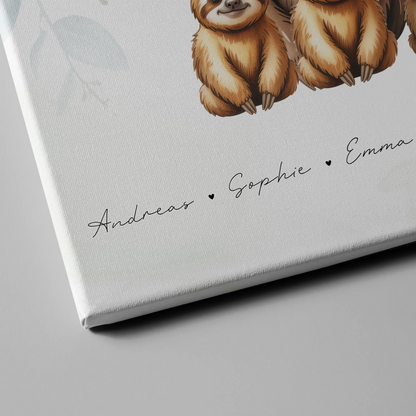 Leinwand Familienbild Personalisiert Mit Vorschau Faultier Familienporträt Geschenk für Mama Papa Oma Opa 4