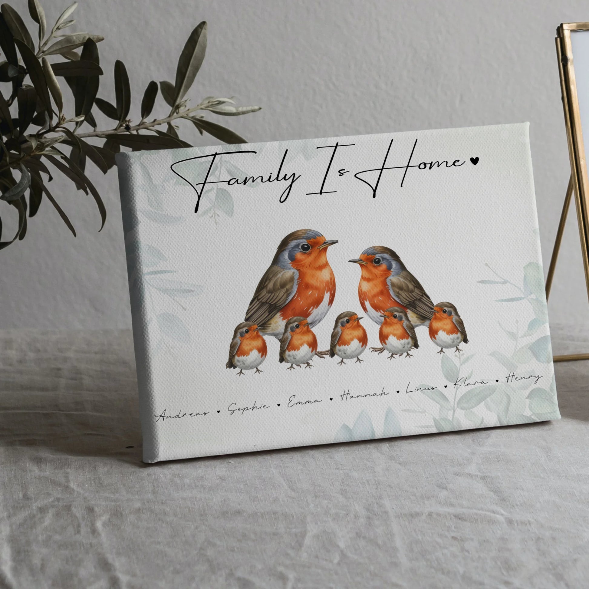 Personalisierte Familien Leinwand Rotkehlchen Familienporträt Geschenk für Mama Papa Oma Opa 5