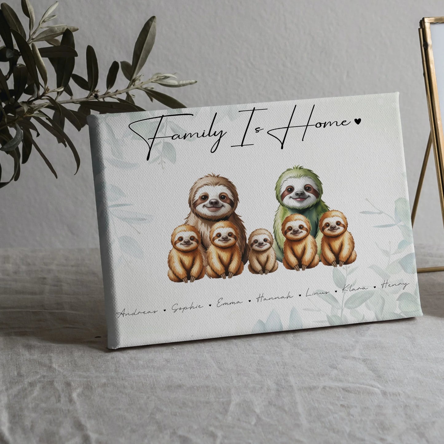 Leinwand Familienbild Personalisiert Mit Vorschau Faultier Familienporträt Geschenk für Mama Papa Oma Opa 5