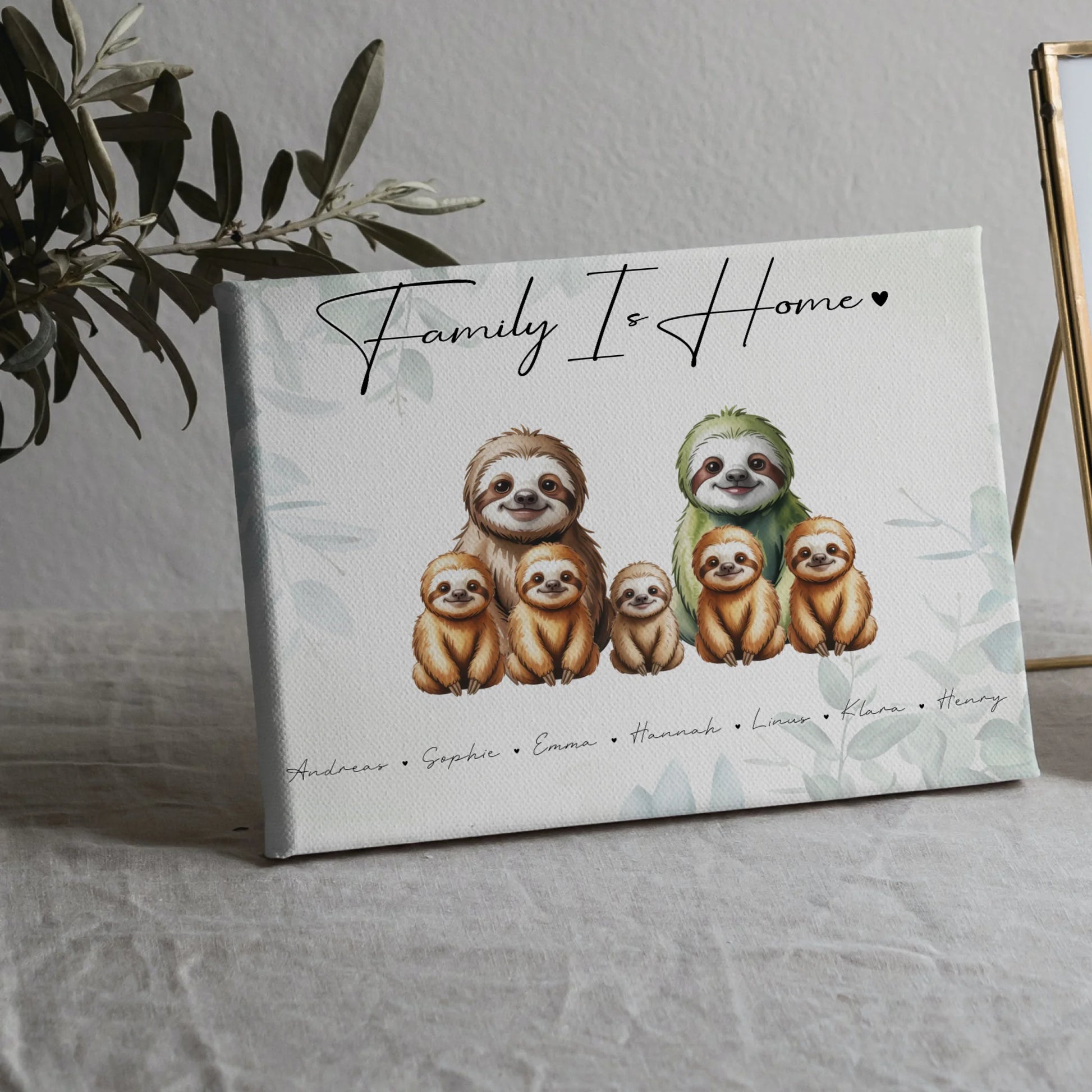 Leinwand Familienbild Personalisiert Mit Vorschau Faultier Familienporträt Geschenk für Mama Papa Oma Opa 5