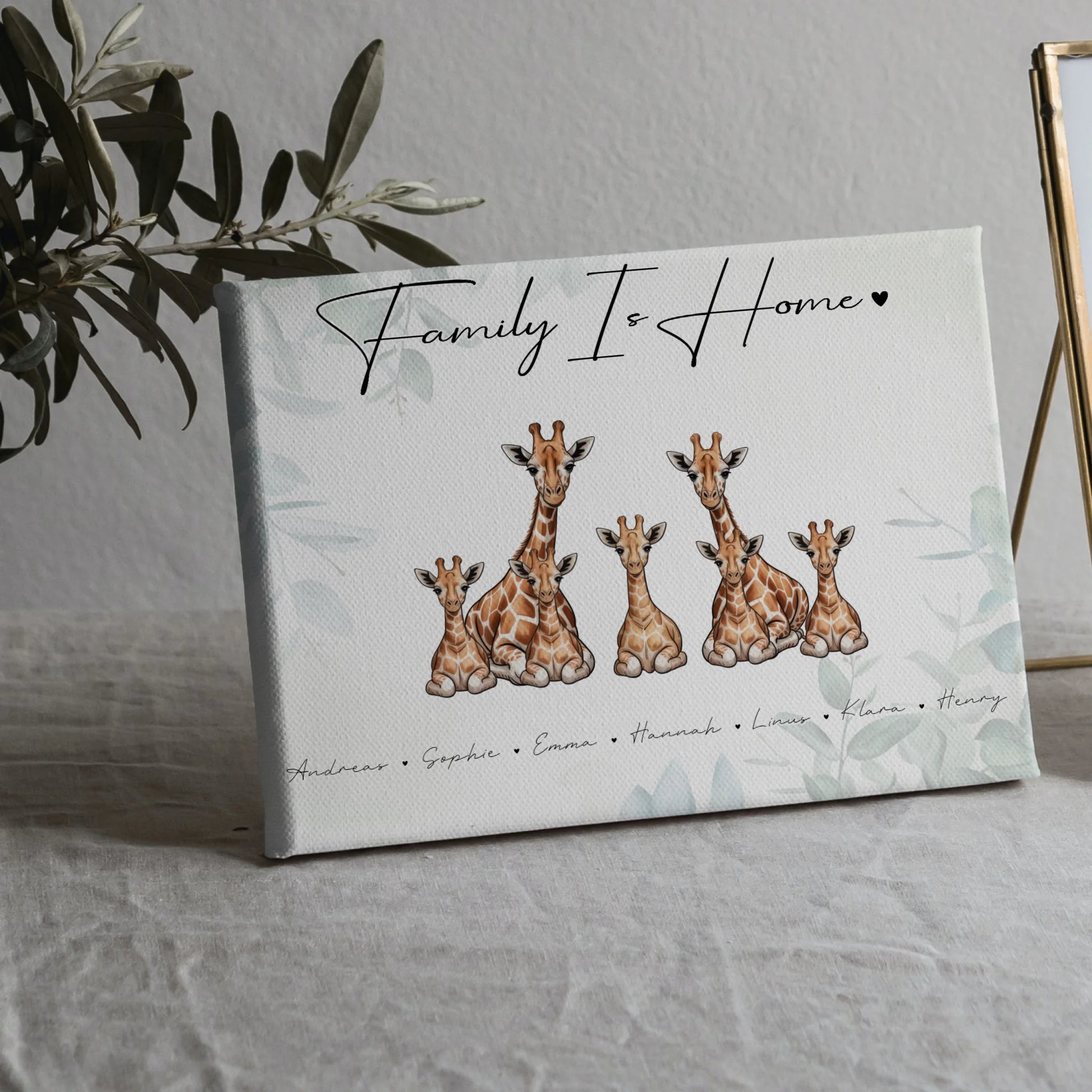 Leinwand Familie Namen Giraffe Familienporträt Geschenk für Oma Opa Mama Papa 5
