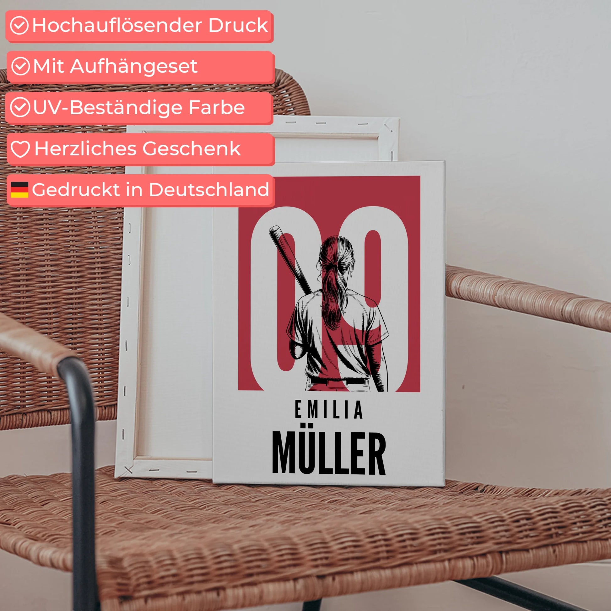 Personalisierte Leinwand Baseball Baseballspielerin Geschenk für Tocher Mama Tante Freundin 5