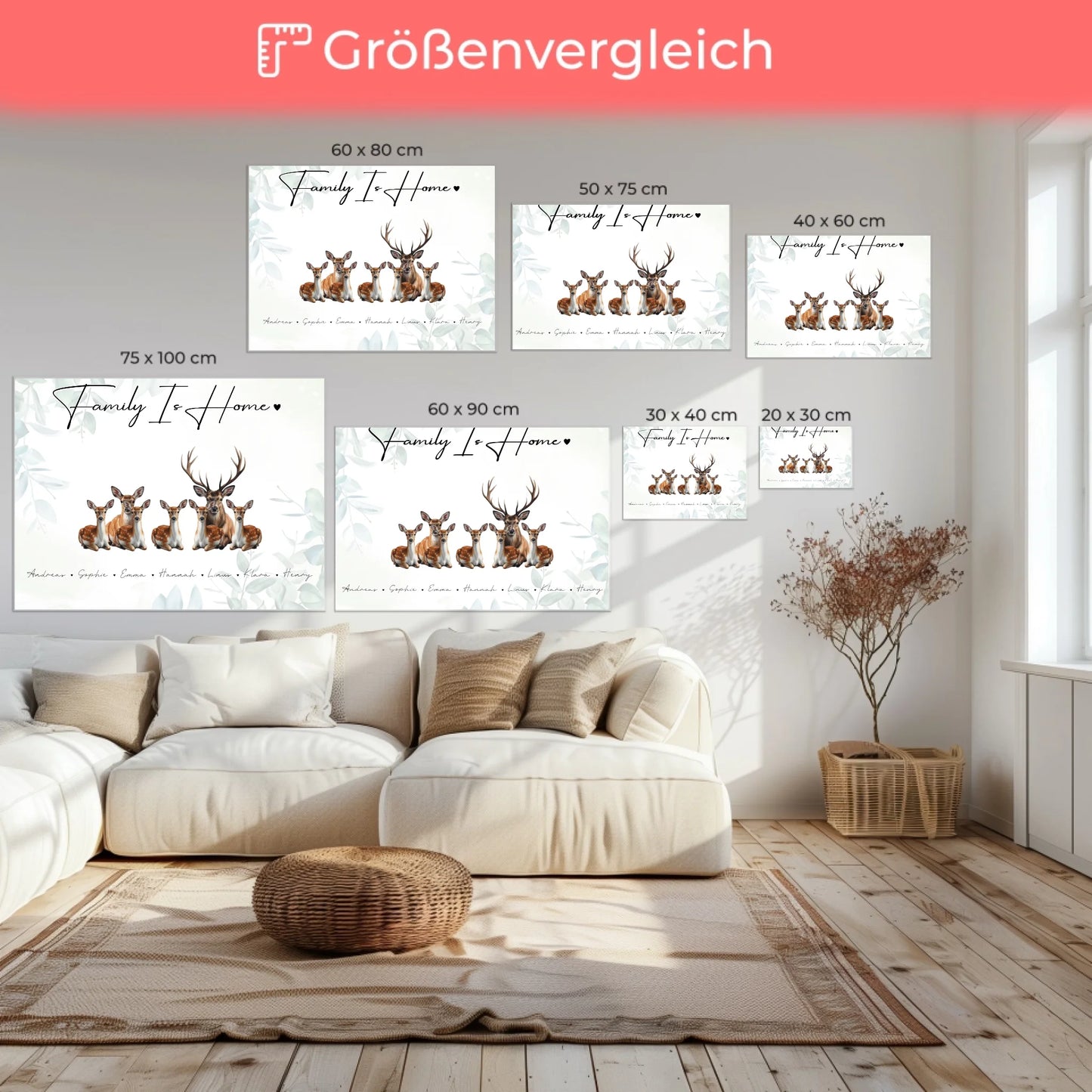 Leinwand Spruch Familie Reh Familienporträt Geschenk für Papa Mama Oma Opa 6
