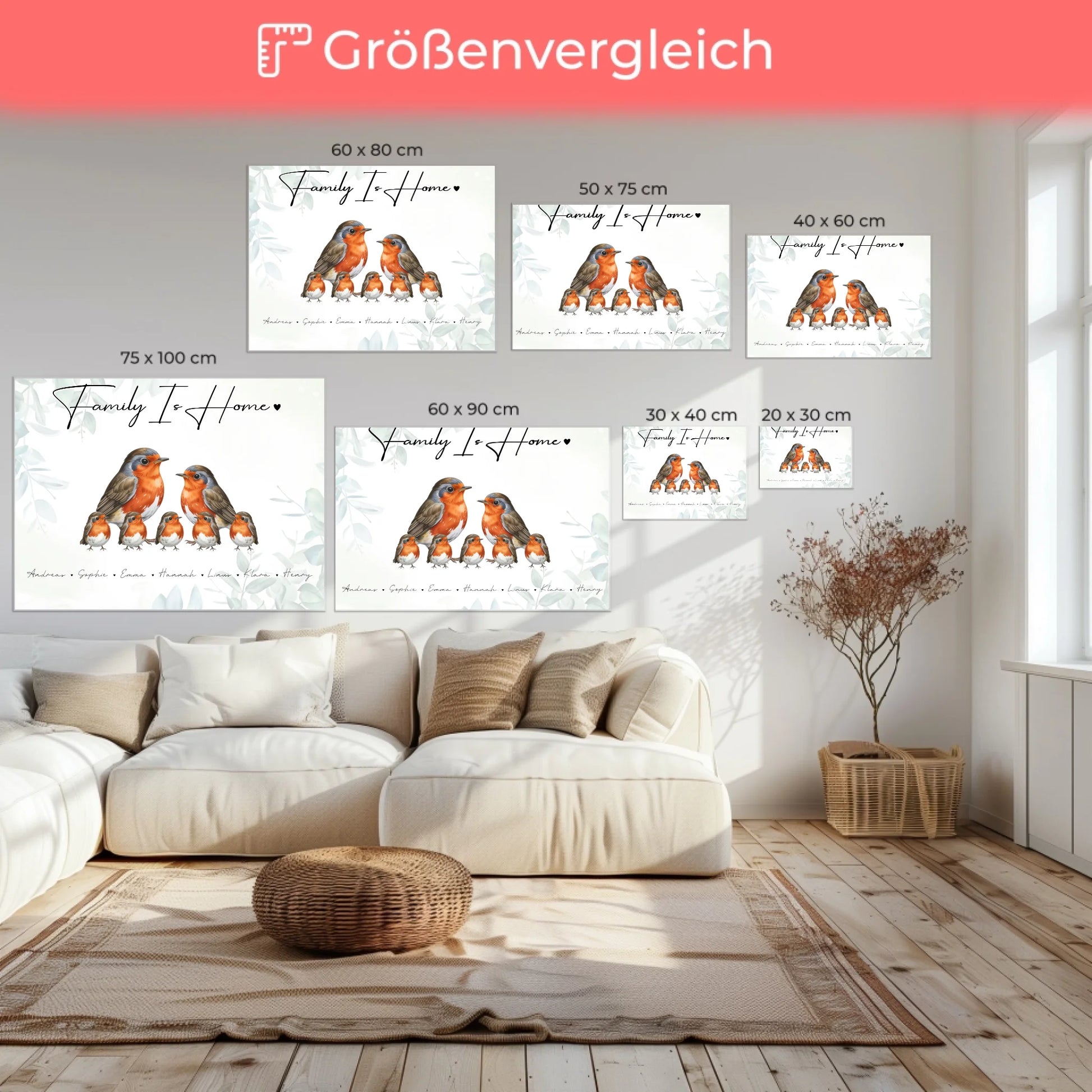 Personalisierte Familien Leinwand Rotkehlchen Familienporträt Geschenk für Mama Papa Oma Opa 6