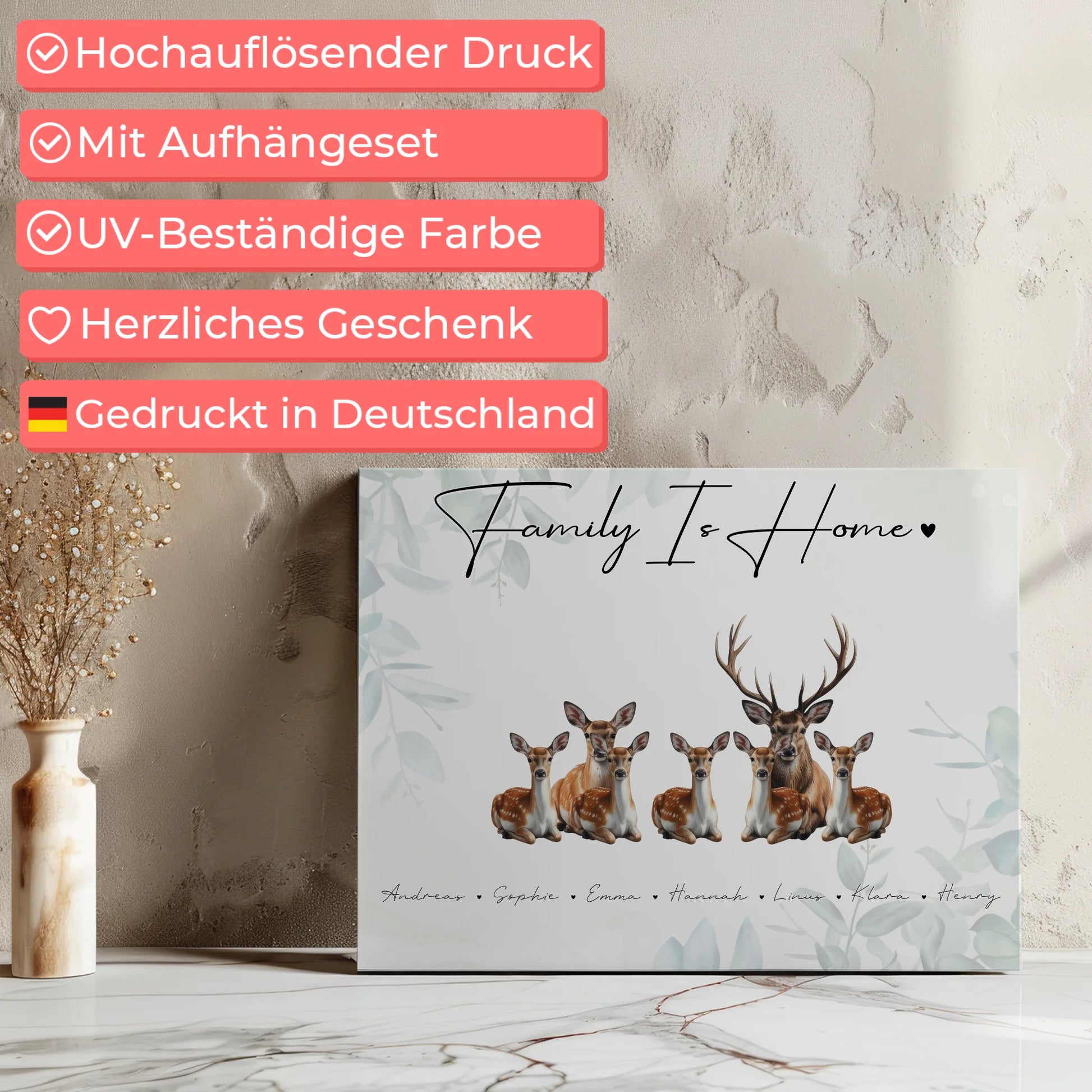 Leinwand Spruch Familie Reh Familienporträt Geschenk für Papa Mama Oma Opa 7