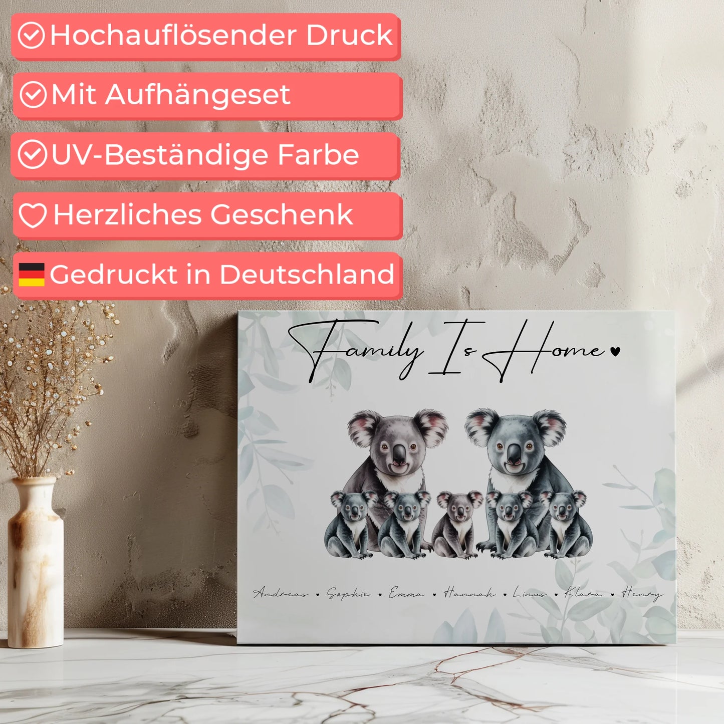 Familie Personalisierte Leinwand Koala Familienporträt Geschenk für Oma Opa Mama Papa 7