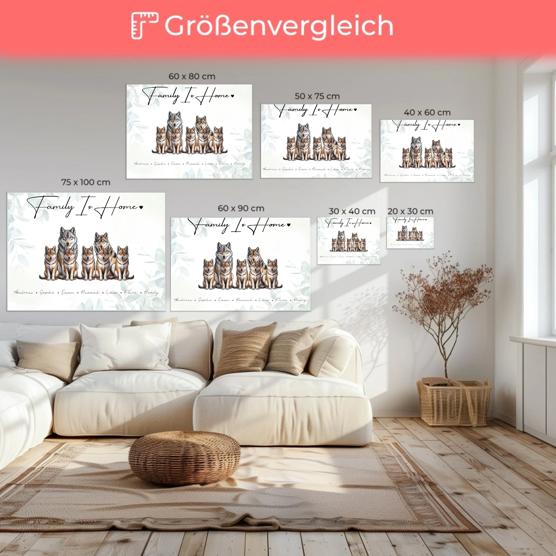 Leinwand Familienbild Personalisiert Wolf Familienporträt Geschenk für Papa Mama Oma Opa 6