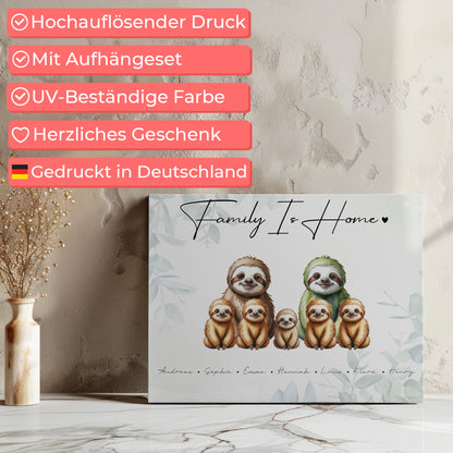 Leinwand Familienbild Personalisiert Mit Vorschau Faultier Familienporträt Geschenk für Mama Papa Oma Opa 7