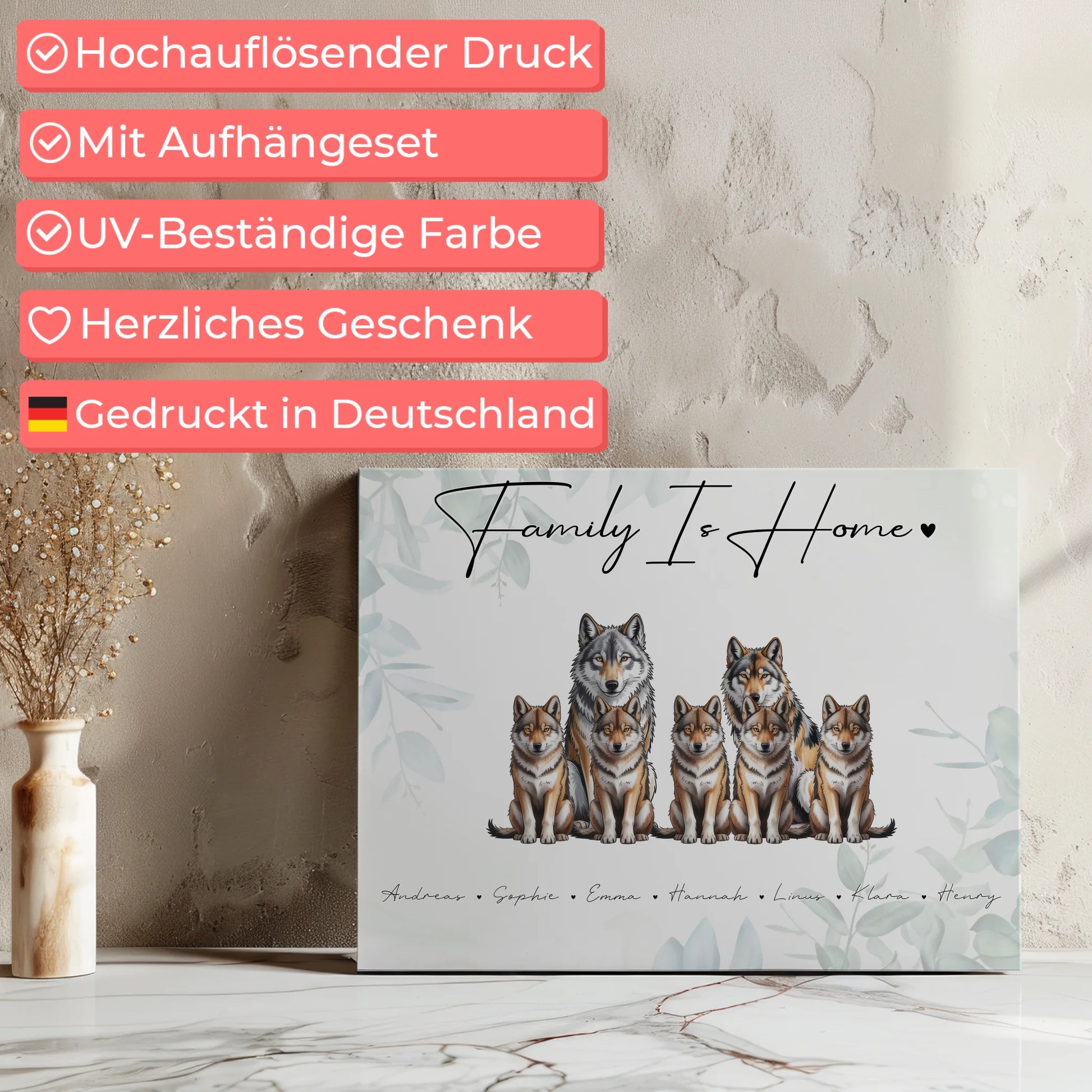 Leinwand Familienbild Personalisiert Wolf Familienporträt Geschenk für Papa Mama Oma Opa 7