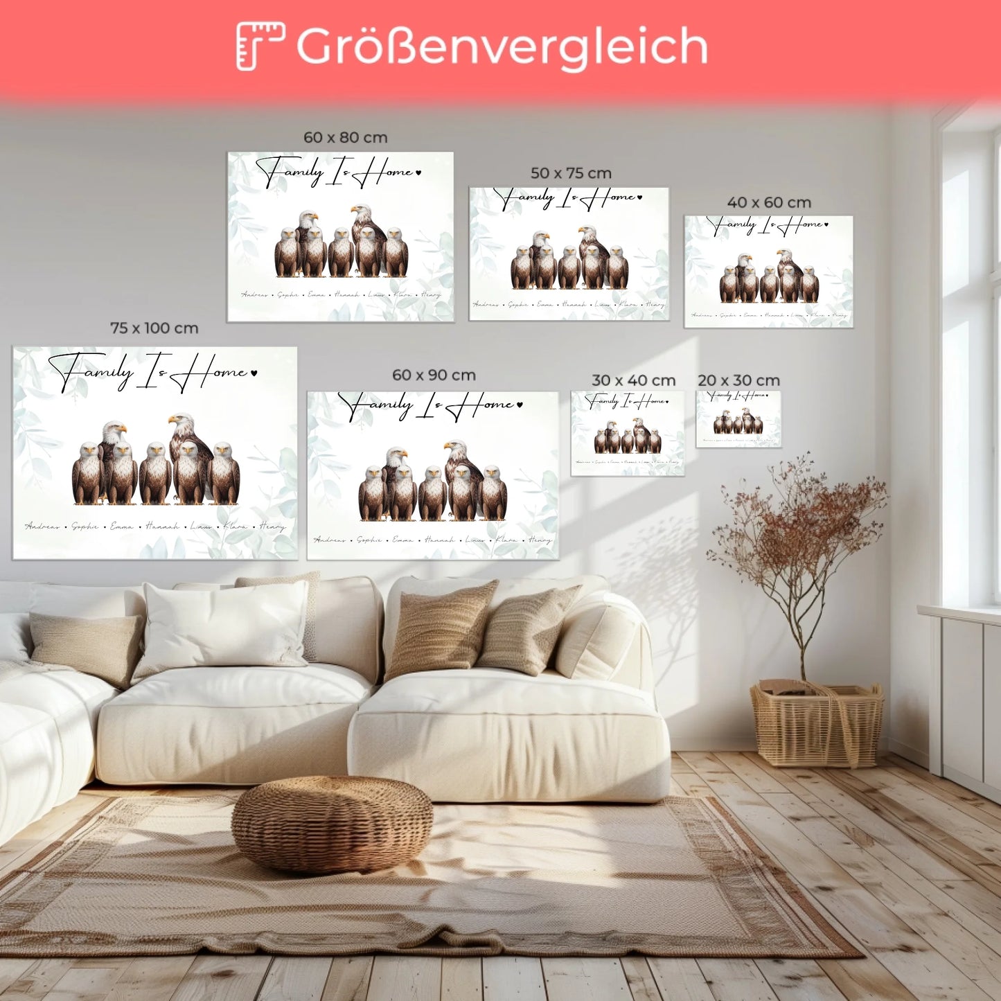 Leinwand Familie Personalisiert Adler Familienporträt Geschenk für Papa Mama Oma Opa 6
