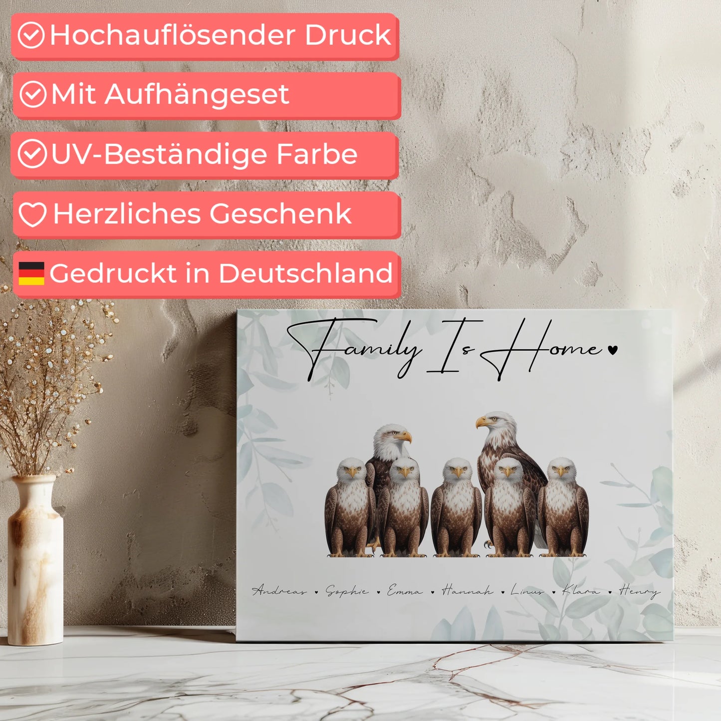 Leinwand Familie Personalisiert Adler Familienporträt Geschenk für Papa Mama Oma Opa 7