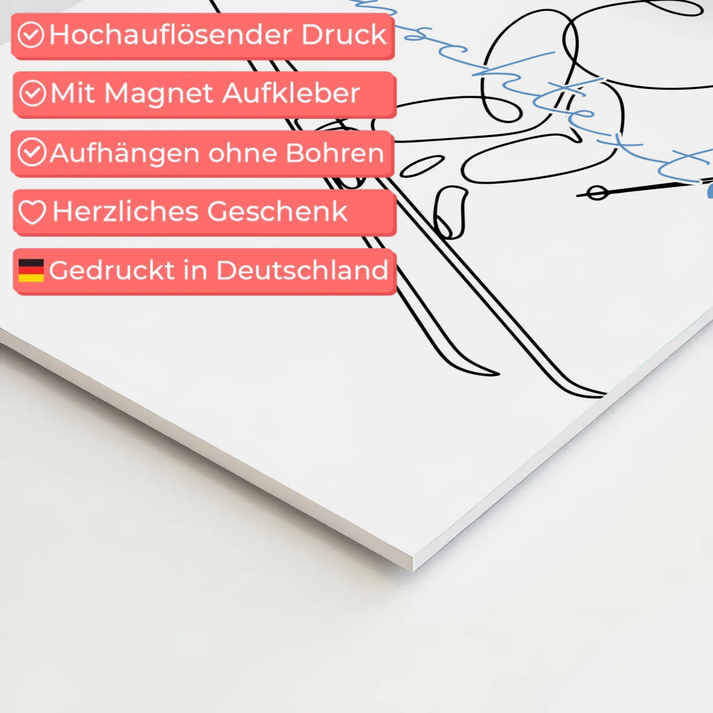 Personalisiertes Fotoboard Magnetisch Lineart Skifahren Geschenk Sohn & Bruder 10