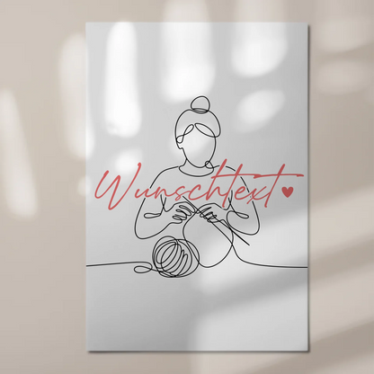 Lineart Fotoboard Magnet Wandbild Stricken Geschenk Tochter & Schwester