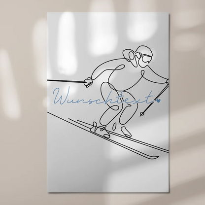 Personalisiertes Fotoboard Magnetisch Lineart Skifahren Geschenk Sohn & Bruder