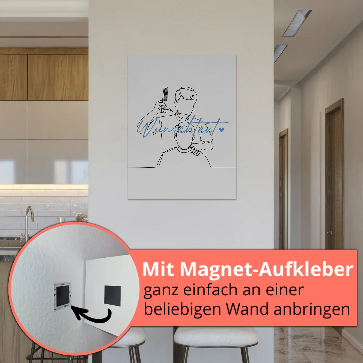 Personalisiertes Fotoboard Magnetisch Lineart Friseur Geschenk Sohn & Bruder