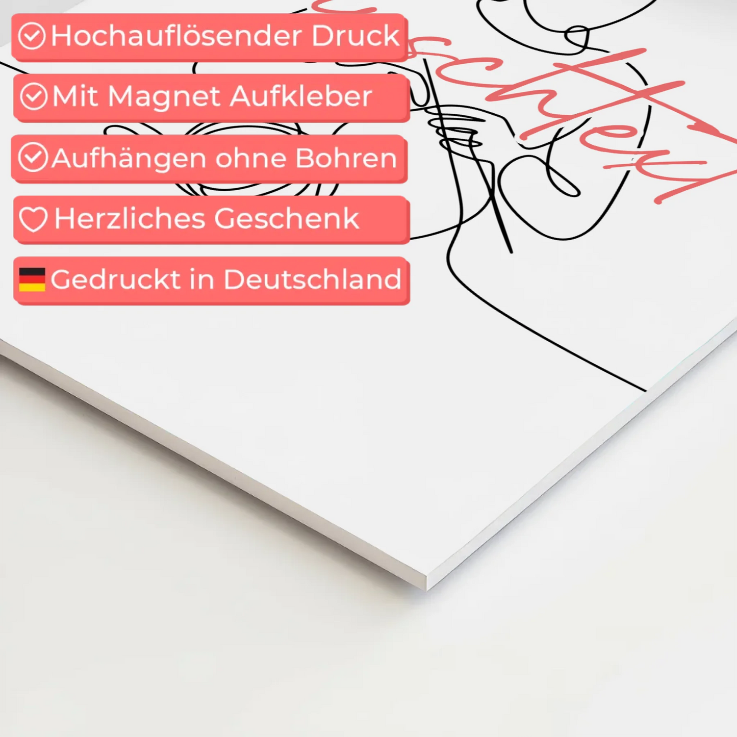 Lineart Fotoboard Magnet Wandbild Stricken Geschenk Tochter & Schwester