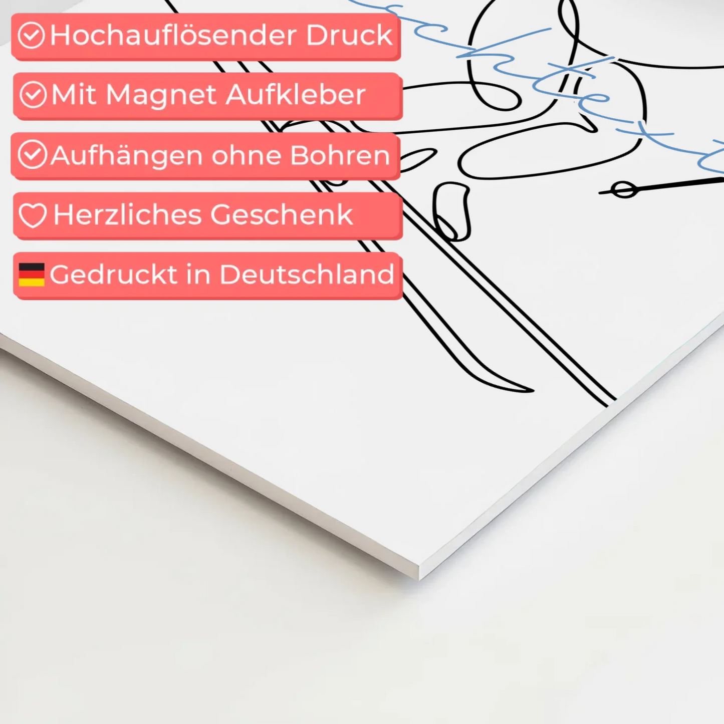Personalisiertes Fotoboard Magnetisch Lineart Skifahren Geschenk Sohn & Bruder