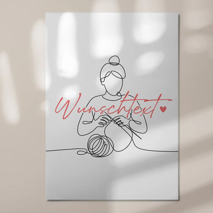 Lineart Fotoboard Magnet Wandbild Stricken Geschenk Tochter & Schwester