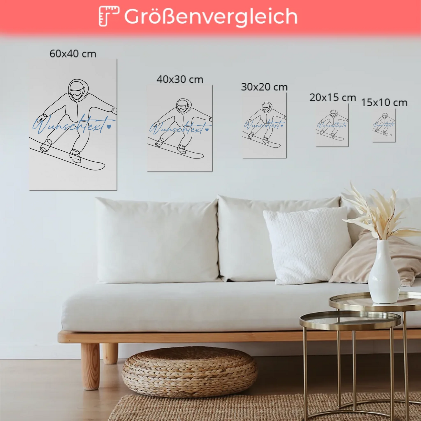 Lineart Fotoboard Magnetisch Personalisiert Snowboarden Geschenk Sohn & Bruder