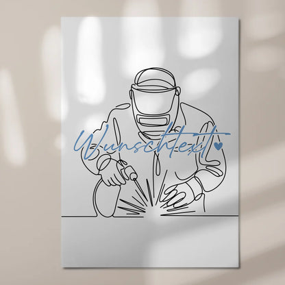 Lineart Fotoboard Magnet Wandbild Schweißer Geschenk Sohn & Bruder