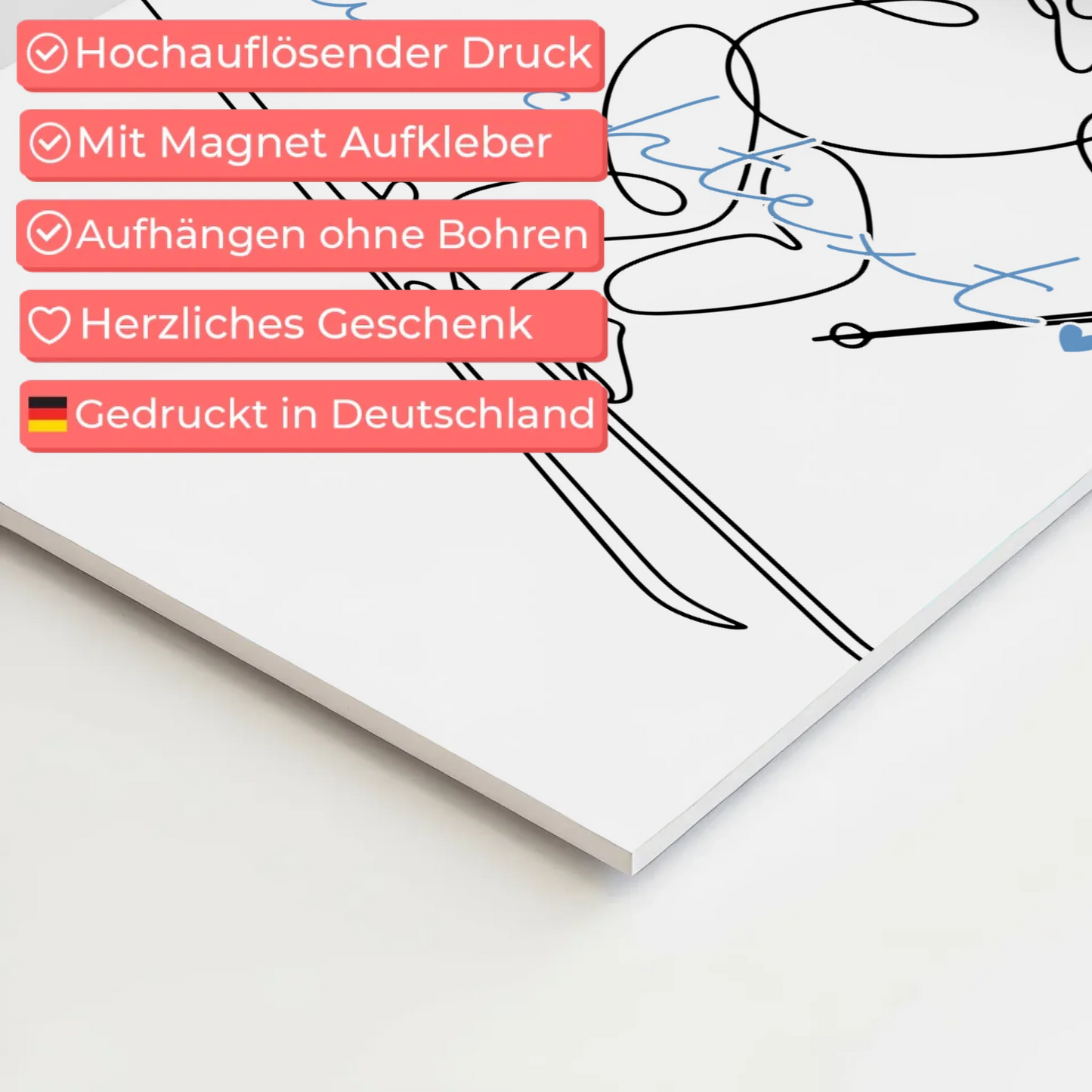Personalisiertes Fotoboard Magnetisch Lineart Skifahren Geschenk Sohn & Bruder