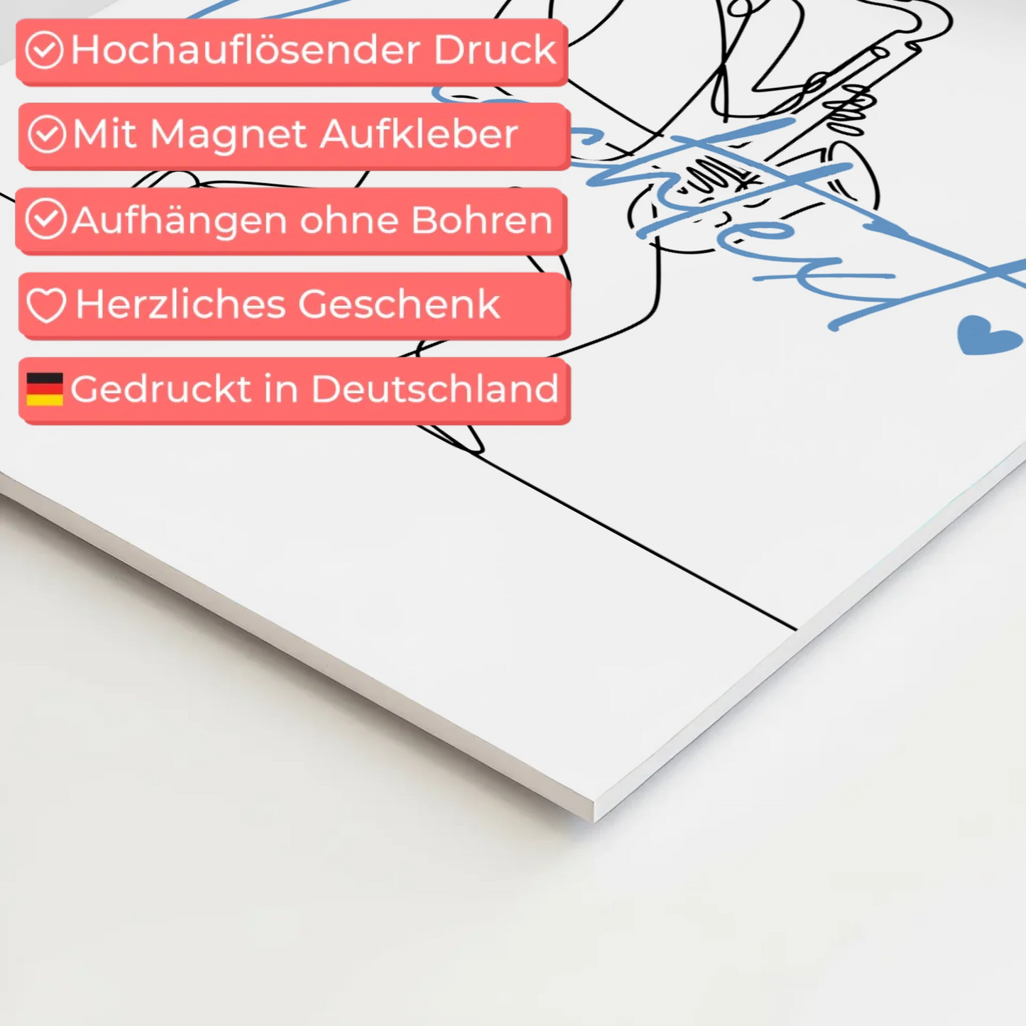 Personalisiertes Fotoboard Magnetisch Lineart Saxophon Geschenk Sohn & Bruder