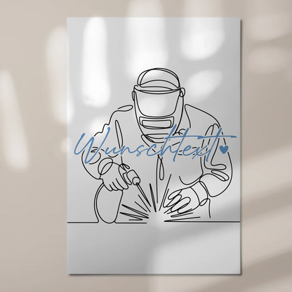 Lineart Fotoboard Magnet Wandbild Schweißer Geschenk Sohn & Bruder