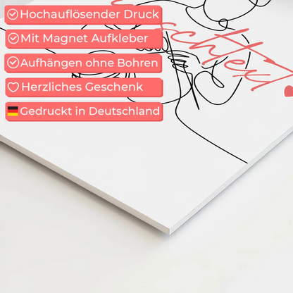 Lineart Fotoboard Magnet Wandbild Stricken Geschenk Tochter & Schwester