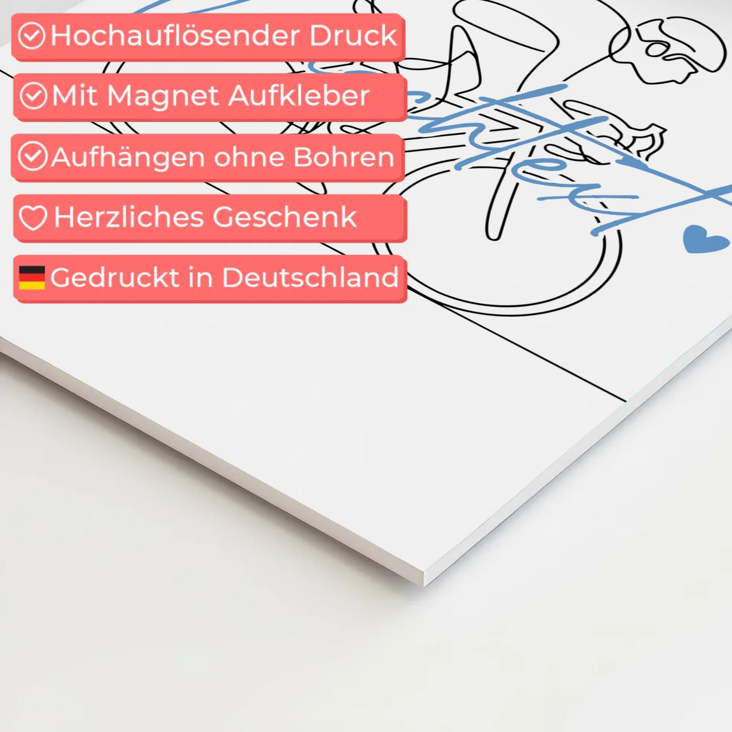 Lineart Fotoboard Magnetisch Personalisiert Rennradfahren Geschenk Sohn & Bruder