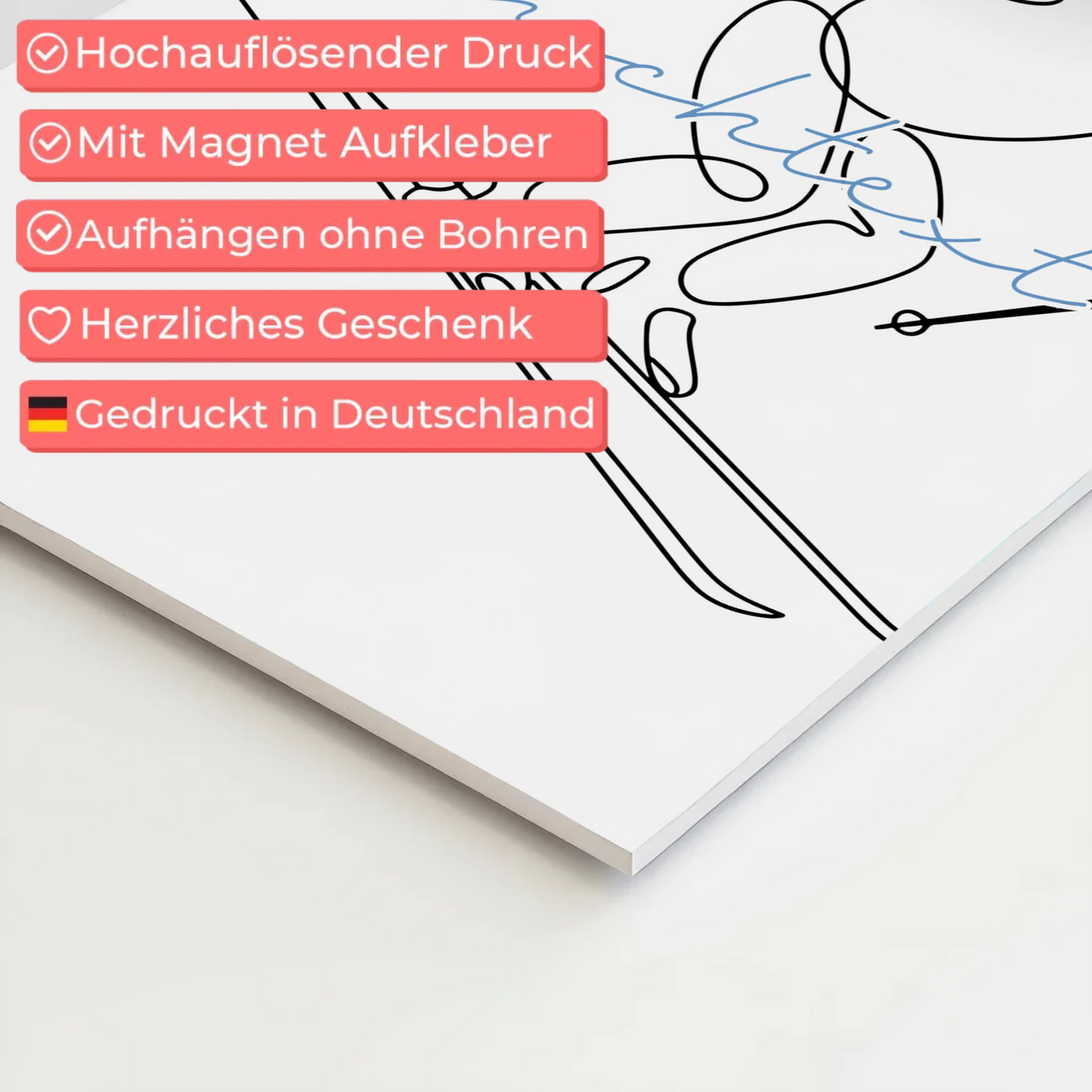 Personalisiertes Fotoboard Magnetisch Lineart Skifahren Geschenk Sohn & Bruder