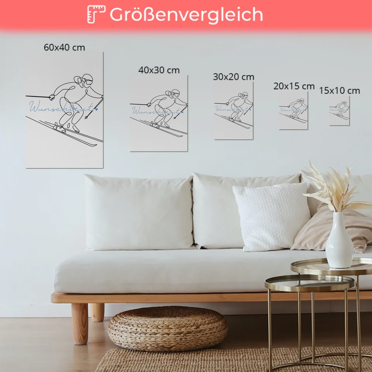 Personalisiertes Fotoboard Magnetisch Lineart Skifahren Geschenk Sohn & Bruder