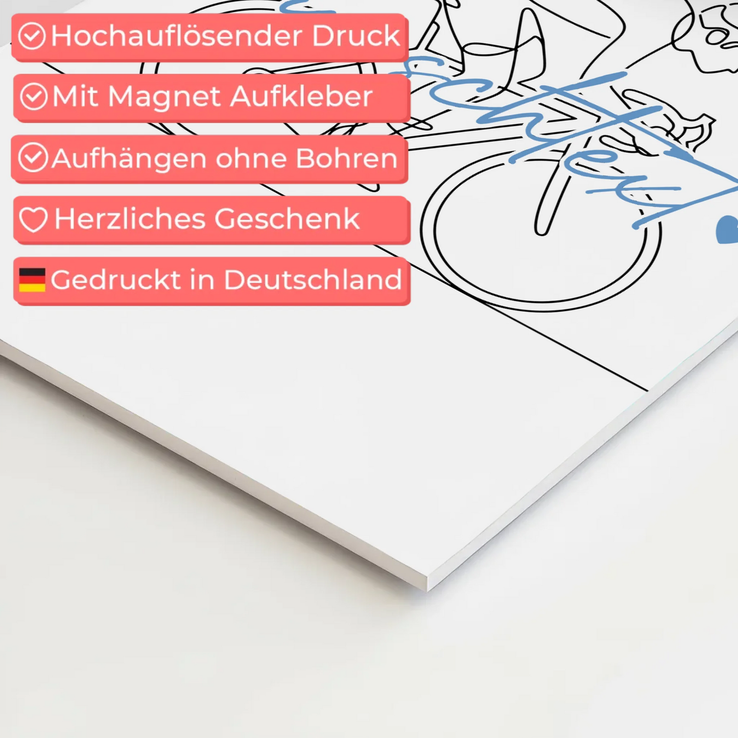 Lineart Fotoboard Magnetisch Personalisiert Rennradfahren Geschenk Sohn & Bruder
